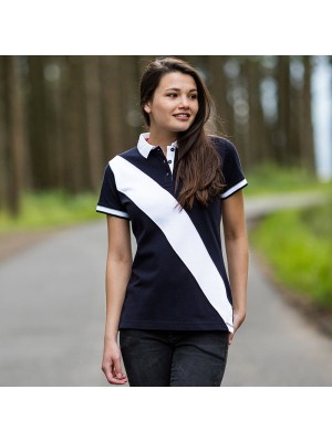 Plain Women's diagonal stripe piqué polo shirt - tag-free Front Row & Co 200 GSM